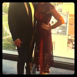 Burgundy lace cap sleeve dress